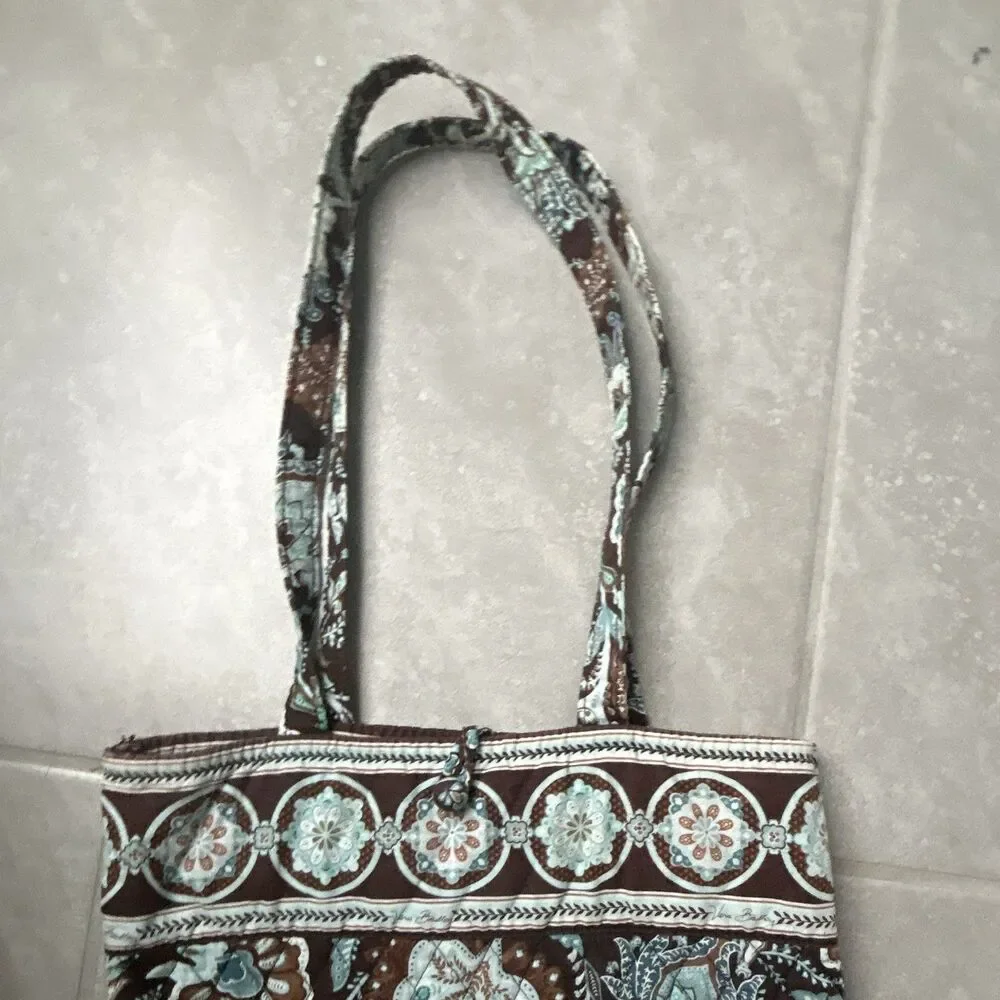 Vera Bradley Floral Quilted Tote Shoulder Bag Inner Pockets Brown Blue used